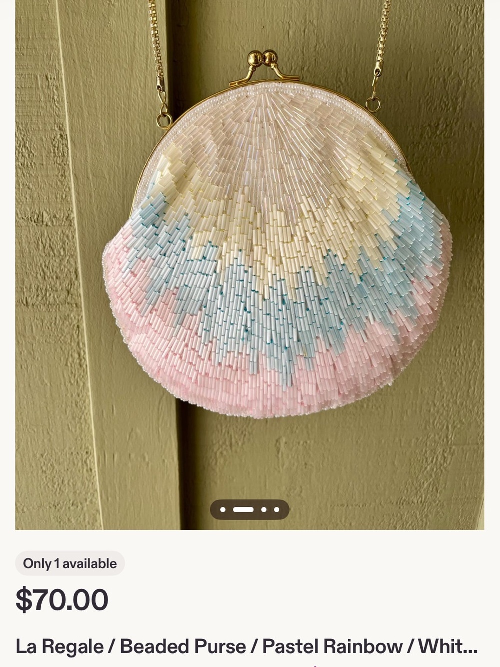 Vintage La Regale Pastel Rainbow Beaded Purse in White, Pink & Blue - Goldtone